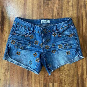 Rue21 Embroidered Denim Jean Shorts Sz 1/2 #76